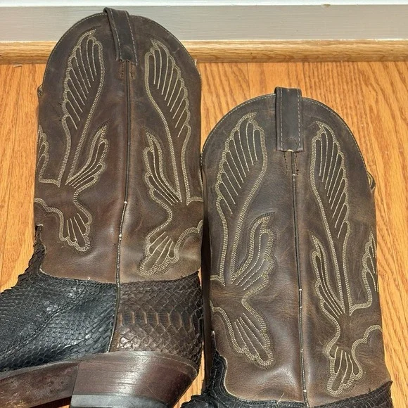 Vintage J. Chisholm Brown Python Snake Rare Exotic Western Cowboy Boots Mens 8.5